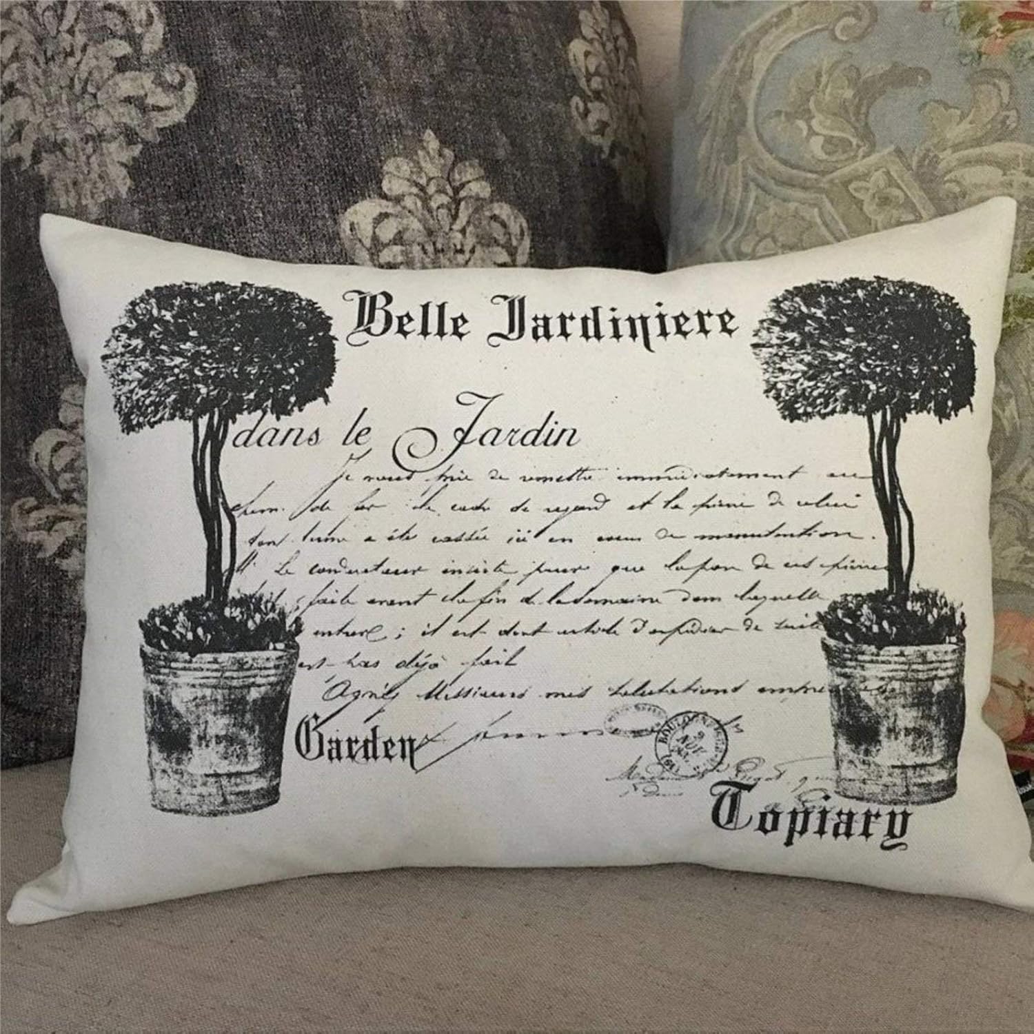 BYRON HOYLE French Topiary Cushion Cover,Throw Pillow Cover,Rustic Linen Decorative Lumbar Pillowcase for Chair Room Sofa car,Home Decor,Housewarming 12x20 Inch