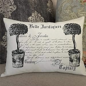 BYRON HOYLE French Topiary Cushion Cover,Throw Pillow Cover,Rustic Linen Decorative Lumbar Pillowcase for Chair Room Sofa car,Home Decor,Housewarming 12x20 Inch