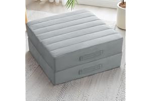 JKMAX 2 Pcs High Density Foam Floor Pillow - Upgraded Large Pillows Seating for Adults - Outdoor Floor Cushion with Soft Tufted Cover - Yoga Pillows for Sitting On Floor - 22 Inch Light Gray