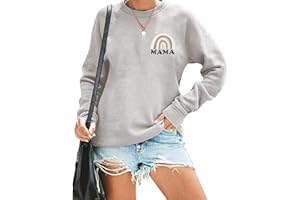 MOUSYA Mama Top Women Mama Sweatshirt Rainbow Graphic Shirt Long Sleeve Crew Neck Pullover Mom Blouse
