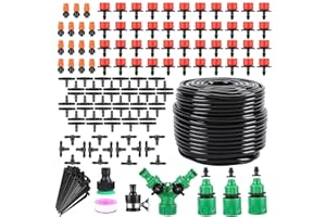 ANSIKE Drip Irrigation System - Irrigation System for Garden w/ 1/4" & 1/2" Fast-Lock Tubing - Adjustable Nozzles & Sprinklers Garden Watering System(164FT Kits)