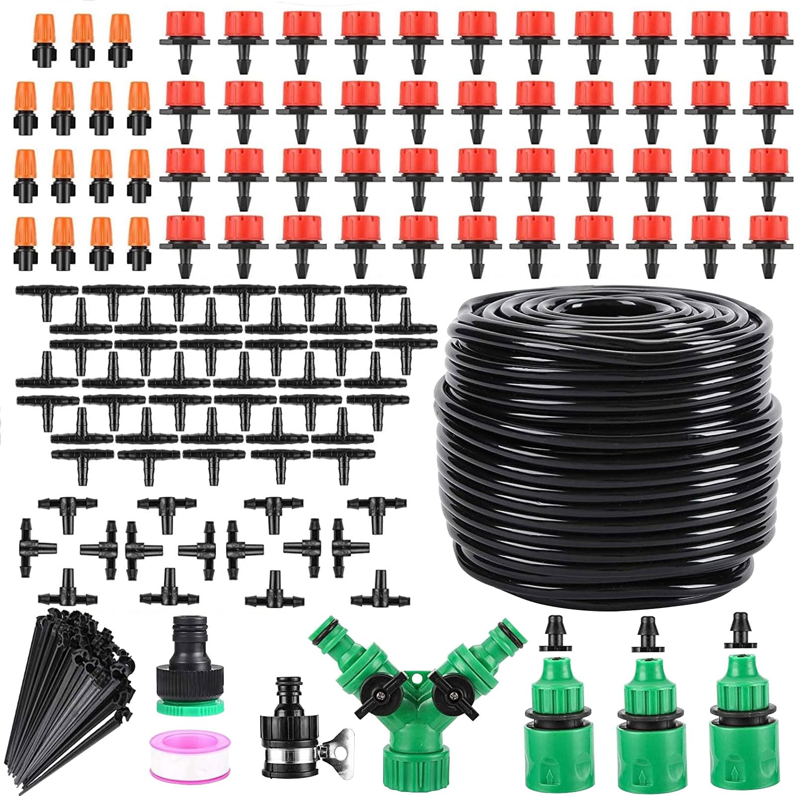 Photo 1 of ANSIKE Drip Irrigation System - Irrigation System for Garden w/ 1/4" & 1/2" Fast-Lock Tubing - Adjustable Nozzles & Sprinklers Garden Watering System(164FT Kits)