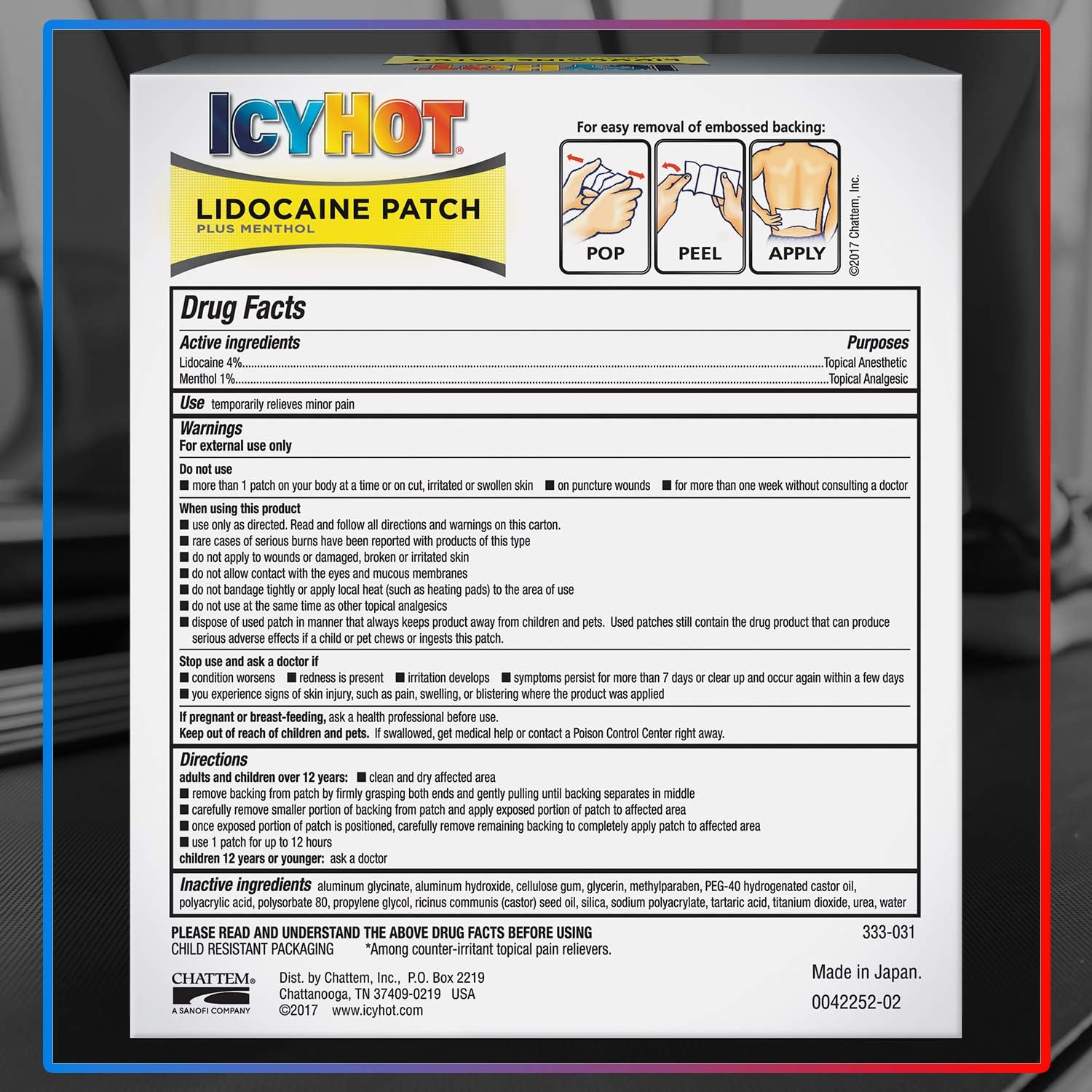 ICY Hot Lidocaine Patch Plus Menthol 5 Count Temporarily Relieves Minor Pain Associated with Arthritis, Simple Backache, Muscle Strains, Sprains, Bruises, and Cramps: Health & Personal Care