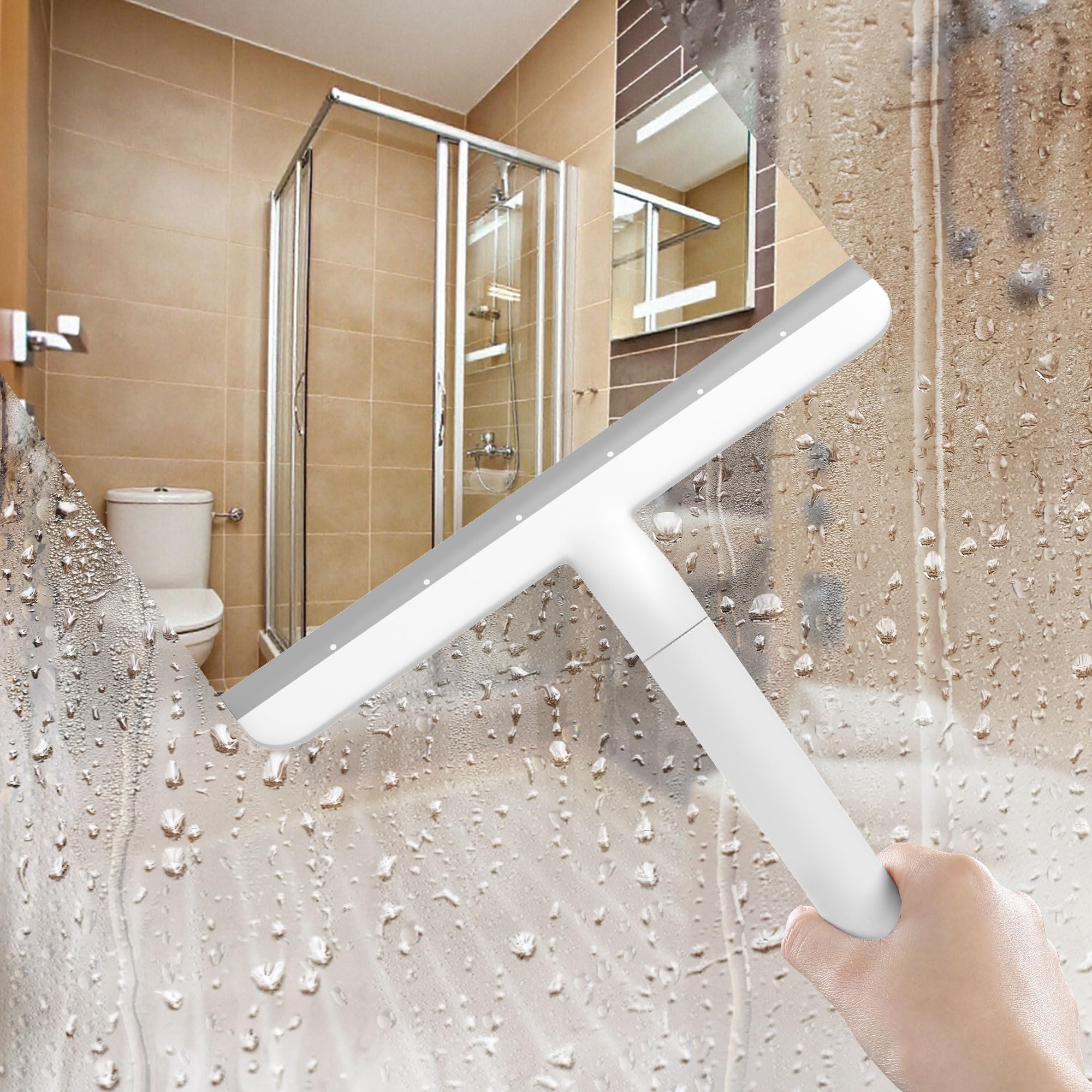 Photo 1 of Shower Squeegee for Glass Doors, Mirrors, Tile, Walls, Window & Table Crumb Sweeper All-Purpose Squeegee for Restaurant & Bathroom Cleaner Tool - 9.6" White