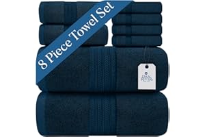DAN RIVER 100% Luxurious Cotton Bath Towels Set - Premium Quality Pack of 8 - Ultimate Comfort and Absorbency for Bathroom, Luxury Bath Towels Set for Home & Spa (27" x 54"), Blue Opal