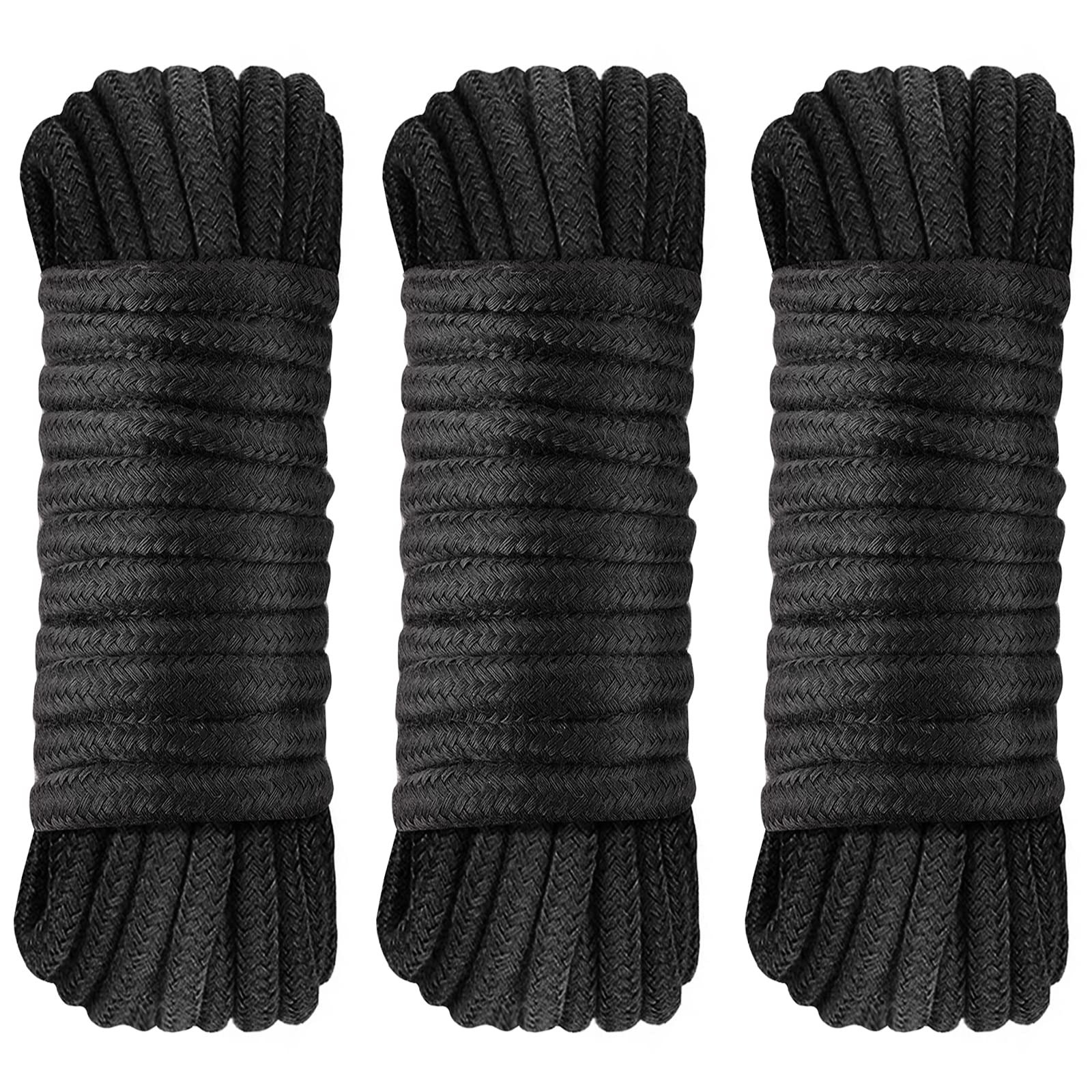 GOLDINPOT Soft Cotton Rope, All Purpose Rope Cord Thick Cotton Twisted Cord, 3Pack 10 M/33 Feet Black Rope