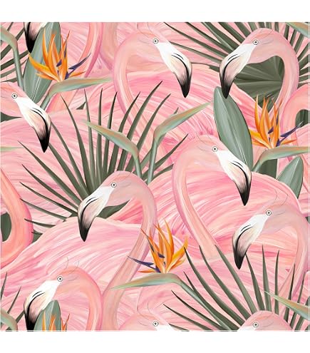 Tropical Flamingo Wallpaper Border - Palm Leaves Pond Design, 15ft X 10.3in, Prepasted For Bathroom & Beach House - View #2