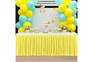 Partisky Yellow Polyester Table Skirt for Rectangle Tables 6ft, Wrinkle Resistant Pleated Ruffle Table Cloth for Banquet Wedding Trade Baby Shower Display Gift Dining Table