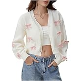SHENHE Women's Bow Sweater Cardigan Button Down V Neck Lightweight Knit Cropped Cardigan