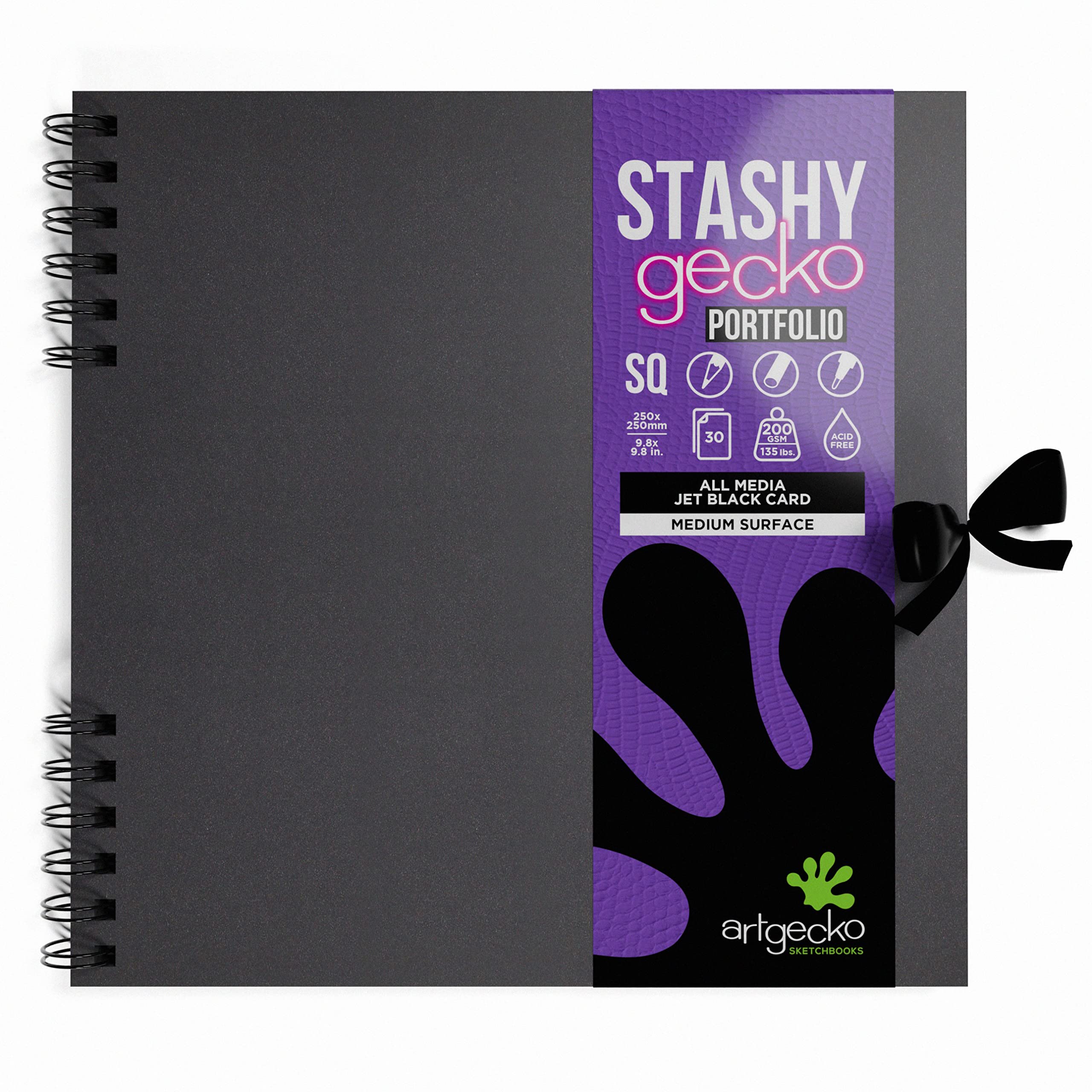 Artgecko Stashy Keepsake Book 300mm Square - 30 Sheets 200gsm Black Toned Card