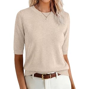 ANRABESS Women Short Sleeve Crewneck Lightweight Summer Sweaters | Wool Blend Soft knit Tops, Half Sleeve Shirts, Work Busine