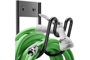 JOSMIMIC Black Metal Garden Hose Holder - Wall Mounted Water Hose Holder - Hose Hanger Heavy Duty for Water Hose Extension Cords Vacuum Hose (1 Pack)