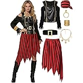 Drofe Pirate Costume Women Accessories Pirate Skirt Renaissance Top Adult Necklace Earrings Halloween Costume Full Set