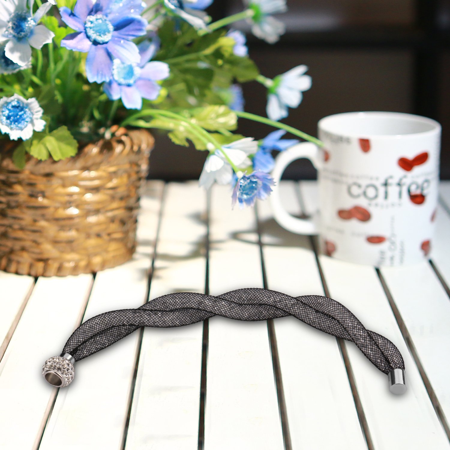 Mesh Double Stardust Bracelets,UHIBROS Stardust Twisted Mesh Bracelets With Crystal Stones Filled Magnetic Clasp Charm Bracelets Bangles Strand Bracelet For Women Gifts