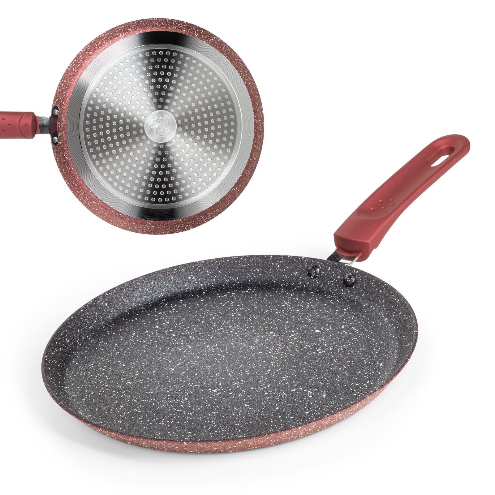 ROSMARINO Pancake Pan, 25cm - Cast Aluminium Crepe Pan with Non Stick Coating - for Induction and Other Heat Sources - Recipes E-Book Included