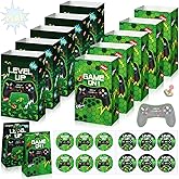 Geosar 30 Pack Video Game Party Favor Paper Bags Game on Goodie Candy Gift Bags with 30 Stickers Level up Reusable Goodie Treat Snacks Supplies for Boys Kids Gaming Birthday Party(Green)