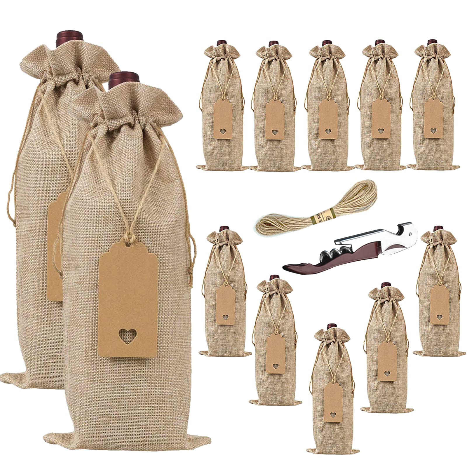 Penubuy 12 Pieces Burlap Wine Bag Drawstring Wine Bag (Original Hemp Color), hemp., 26-teiliges Set