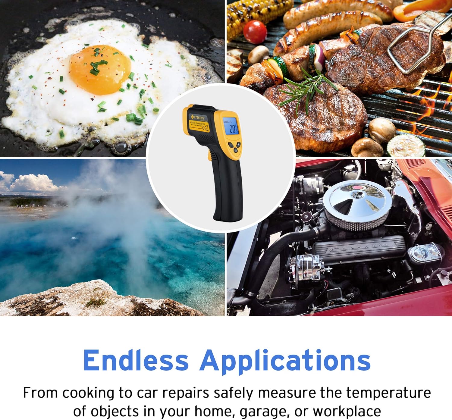 Etekcity Lasergrip 1080 Non-Contact Digital Laser Infrared Thermometer Temperature Gun -58℉~1022℉ (-50℃～550℃), Yellow and Black: Thermometer Cooking Laser Infrared: Kitchen & Dining