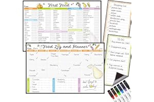 JJPRO Baby First Foods Tracker Fridge Magnet, Daily Food Log Meal Planner, 100 Foods Before 1 Checklist, Baby Daily Log White