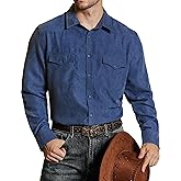 VATPAVE Mens Western Cowboy Shirts Button Up Shirts Long Sleeve Work Shirts for Men with Two Pockets
