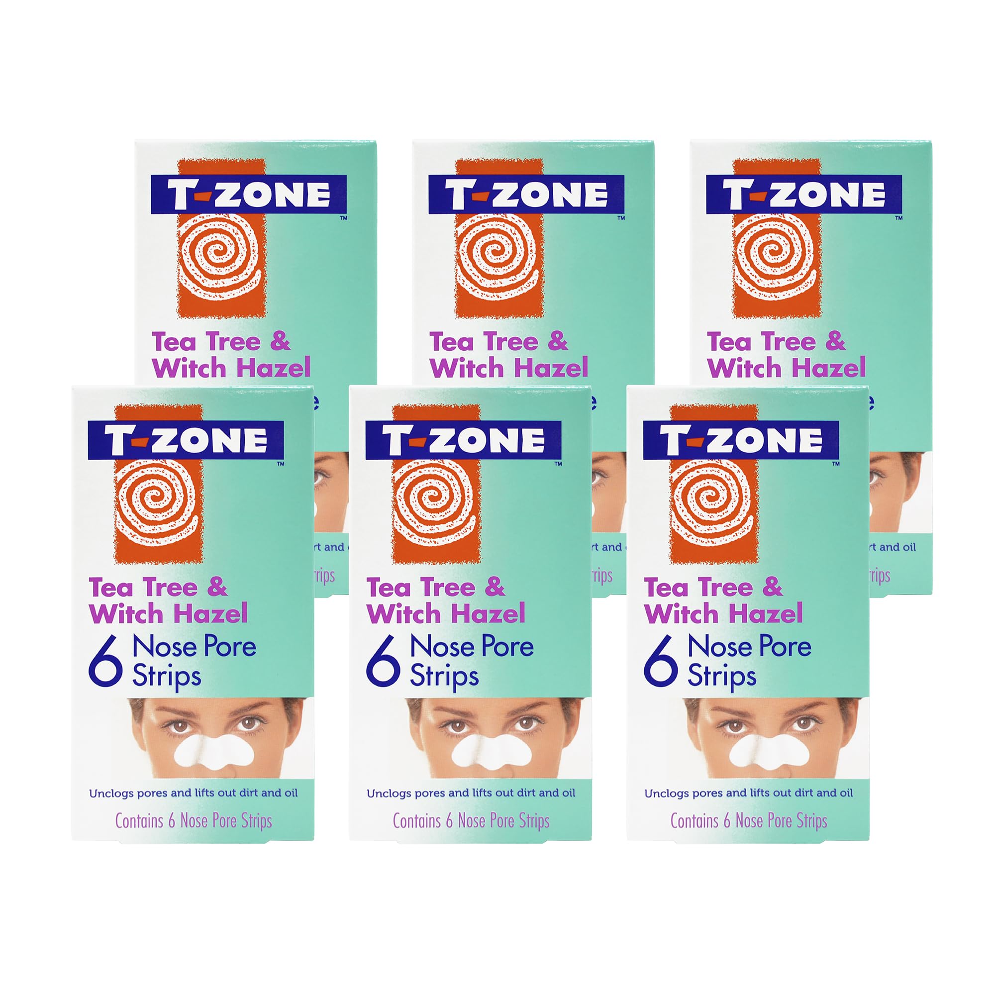 T-Zone 6 x 6 Multipack of Tea Tree & Witch Hazel Nose Pore Strips, Specially Formulated to Lift out Dirt, Help to Remove Impurities and Excess Oil, Unclog Pores, Tightens Pores and Keep Skin Clear