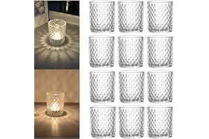 BPFY 12 Pack 2 Inch Clear Tealight Candle Holders, Glass Votive Candle Holders, Small Tea Light Holders for Table Centerpiece, Home Decor and Party Supplies