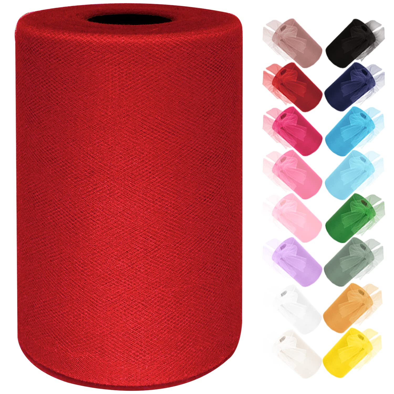 Ableme Deco Tulle Fabric Roll 6 Inches x 100 Yards (15cm x 91m) Tulle for Tutu Dress Pom Poms Gift Wrapping Baby Shower Wedding (Red)