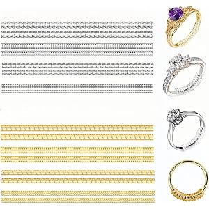 Ring Sizers for Loose Rings Gold & Clear Flat & Round Invisible Ring Size Adjuster with Jewelry Polishing Stick Soft Spiral R