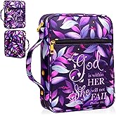 Bible Cover for Women, Bible Holder, Bible Cover Carrier Carrying Organizer Bag, God is Within Her She Will Not Fall, Zipper and Pockets for Standard Size Bible, Gift for Women(Pink1)