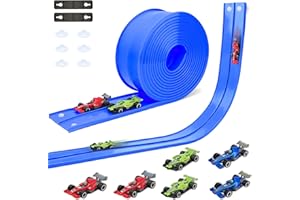 HACOCOLA 15 Ft Double Sided Flexible Race Track Set with 6 Toy Cars for Kids (Blue)