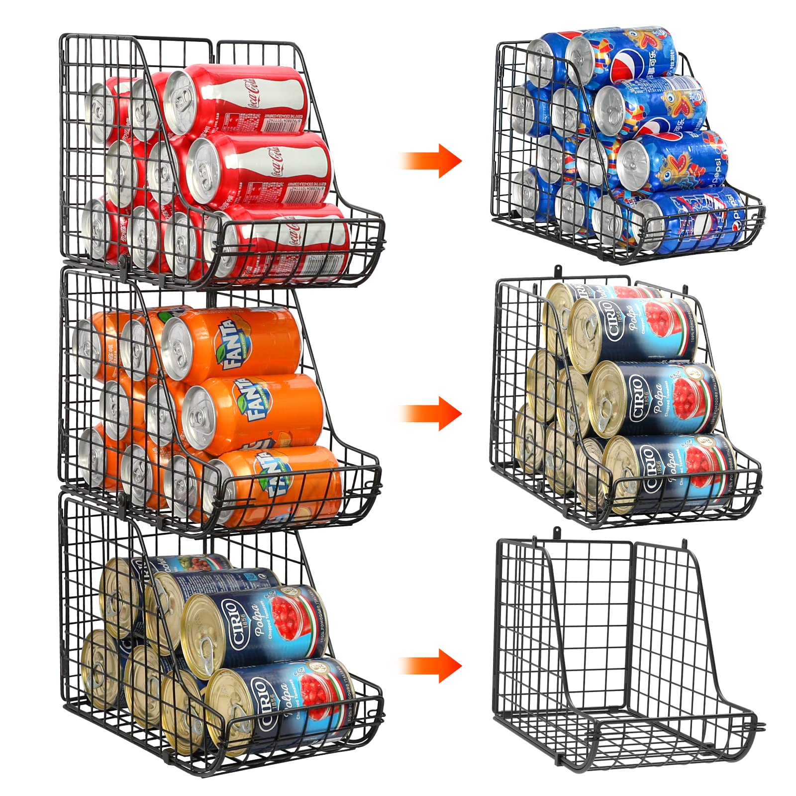 Photo 1 of X-cosrack Stackable Can Organizer for Pantry 3Pack?Standing Dispenser Storage Bins,Metal Wire Basket Beverage Pop Soda Rack Stand Kitchen Pantry Countertop Cabinets,Stacking Canned Food Holder