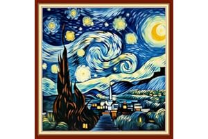 Foxdiviy Stamped Cross Stitch Kits Full Range of Embroidery Needlework Starter Kits for Beginners Adults 11CT Embroidery Patterns Art Crafts DIY Needlepoint Kits-Van Gogh Starry Sky 18x18 inch