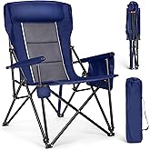 ALPHA CAMP Oversized Folding Camping Chairs High Backrest Heavy Duty Lawn Chairs for Adults Support 500 LBS Portable Camp Chairs with Cup Holders Large Side Pocket for Outdoor