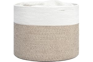 INDRESSME Large Cotton Rope Storage Basket - Woven Blanket Basket in Living Room Pillows Storage Bins with Handles for Toys P