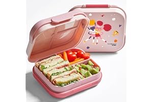 Bentoheaven Premium Bento Lunch Box for Kids, 9 Designs, Leak-proof 3-4 Compartments, Divider, Ideal size 30oz, Microwave/Dishwasher Safe Kids Bento Box (Loncheras Para Niños/Niñas)[Rose Pink]