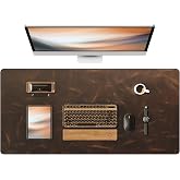 YSAGi Leather Desk Mat, 35.4"x17"Real Leather Desk Pad,2mm Thick Desk Blotter with Stiched line,Oil-Wax Feel Mouse pad and Self-Healing Laptop Pad for Home &amp; Office(Classic Dark Brown)