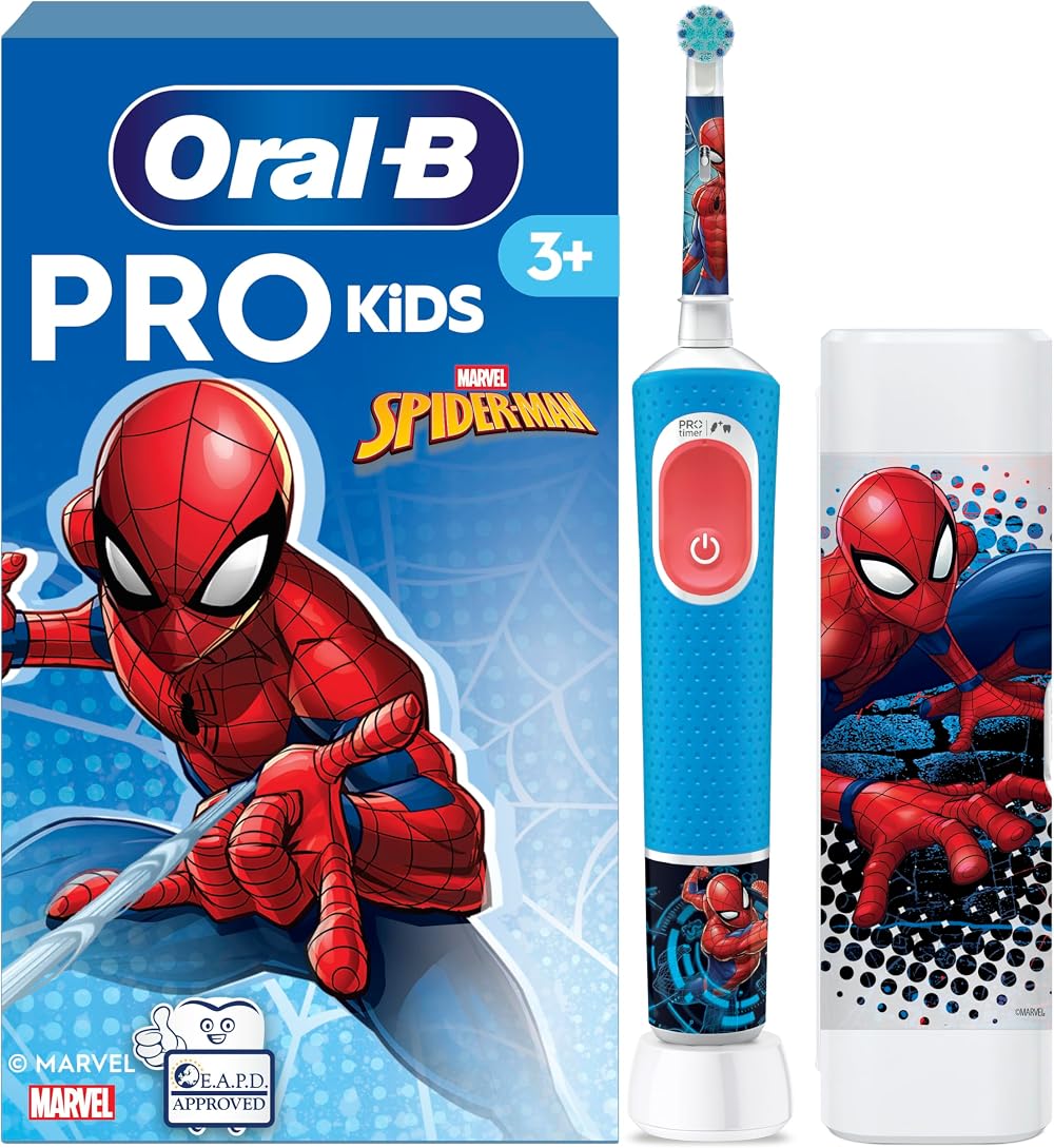 Oral-B Pro Kids Electric Toothbrush 2 Modes Kids 3+ Spiderman Case UK Plug Blue