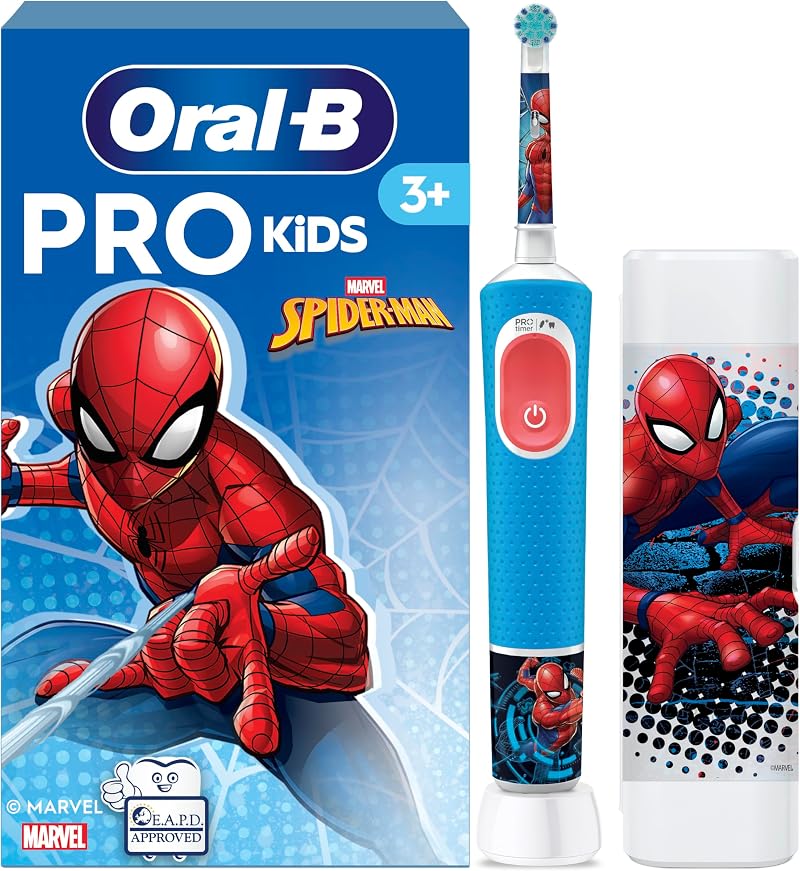 Oral-B Pro Kids Electric Toothbrush 2 Modes Kids 3+ Spiderman Case UK Plug Blue