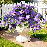 Homsunny Artificial Fake Flowers Plants Outdoor, 2PCS Realistic Faux Silk Flowers UV Resistant Fake Outdoor Flowers for Spring Outside Porch Garden and Home Patio Yard Decor (Double Purple)