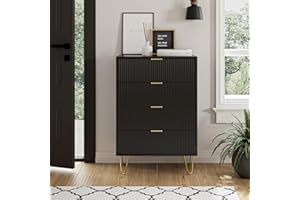 Aobafuir 4 Drawer Dresser, Drawer Chest, Tall Storage Dresser Chest Cabinet Organizer Unit with Metal Legs, Small Dresser for Bedroom, Living Room, Closet, Hallway Black Stripe