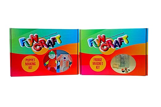 Fun Craft Activity Box Combo for 4+ Year Kids Puppet Making Kit and Fridge Magnet Kit DIY Educational Toy Learning Kit