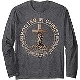 Rooted in Christ Retro Bible Jesus Christian Cross Long Sleeve T-Shirt