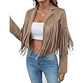MATEAM Women's Faux Suede Leather Tassel Jackets With Lining Cropped Fringe Coats For Women 2025 Fall Fashion Must Haves