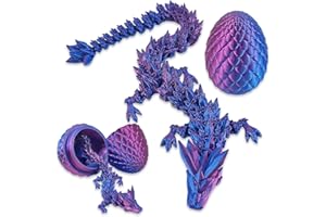 3D Printed Dragon in Egg, Full Articulated Fidget Toys, Easter Basket Stuffers with Surprise Crystal Dragon Inside, Cool 3D P