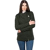 SAOL Irish Cardigan for Women Made of 100% Merino Wool Ireland Sweater Cable Knit Zip Jacket