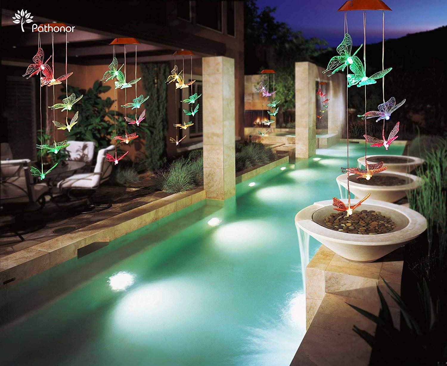 Color-Changing LED Solar Mobile Wind Chime, Pathonor LED Glowing Lights Waterproof Moon and Stars Wind Chimes For Home/ Party/ Night Garden Decor