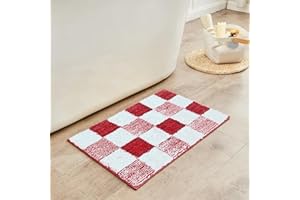 CozeCube Bath mats for Bathroom Non Slip, Fluffy Absorbent Microfiber Bath mat Washable, Aesthetic Bathroom Rugs, Small Christmas Red Checkered Bath mat, Christmas Red, 24" x 16"