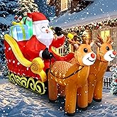 TCFUNDY 7.2FT Christmas Inflatable Santa on Sleigh with 2 Reindeer, Inflatable Christmas Santa Sleigh Decorations with Build-in LED, Blow Up Christmas Inflatable Decorations Outdoor for Party Yard
