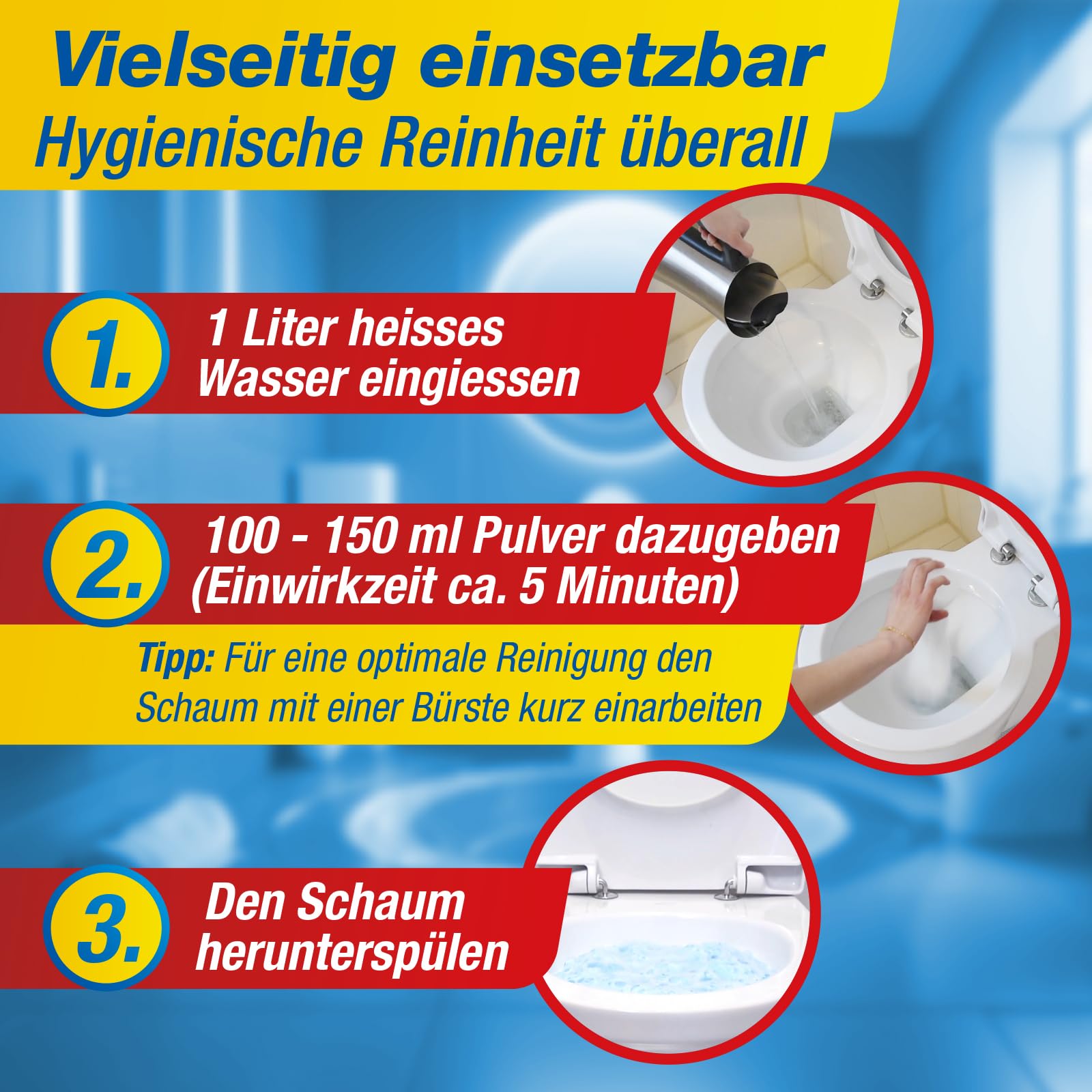 SAUBER MEISTER WC SCHAUMREINIGER PULVER – Extra starker WC Schaum für gründliche Sauberkeit – Kraftvoller WC-Reiniger gegen Kalk & Urinstein – Selbstreinigende Pulverform – 1000 g 5