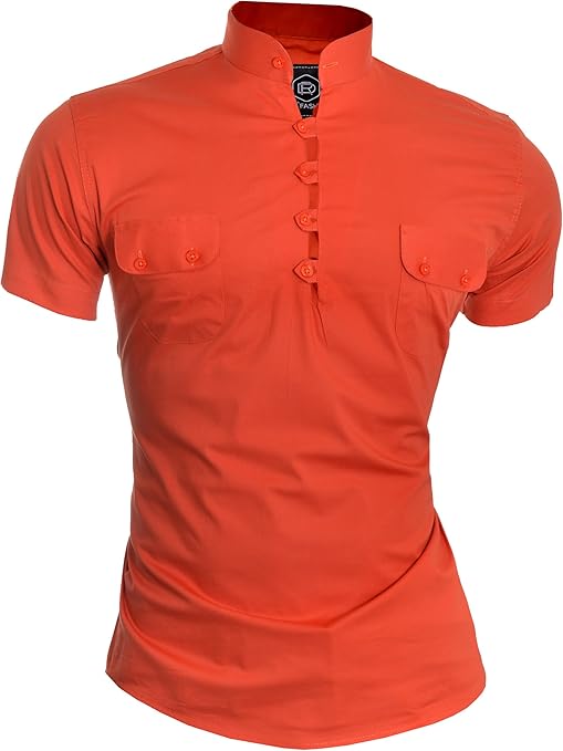 mens slim fit grandad collar shirt